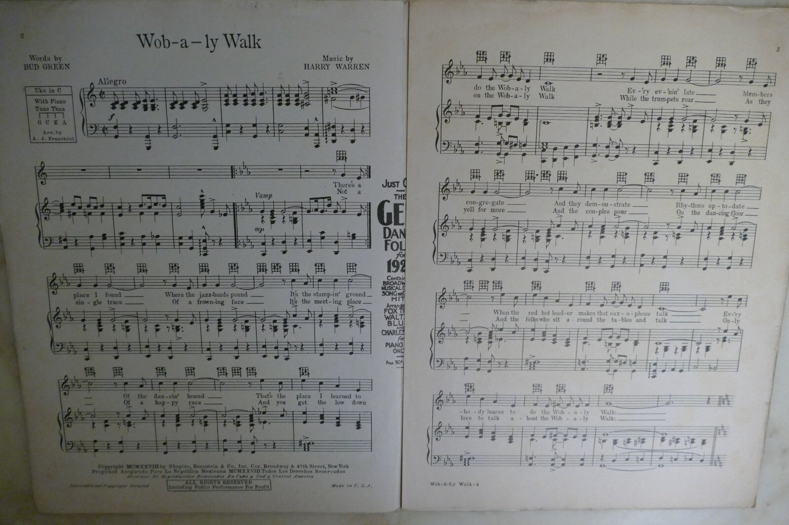 Wob-A-Ly Walk 1928 by Harry Warren and Bud Green, Shapiro, Bernstein and Co.