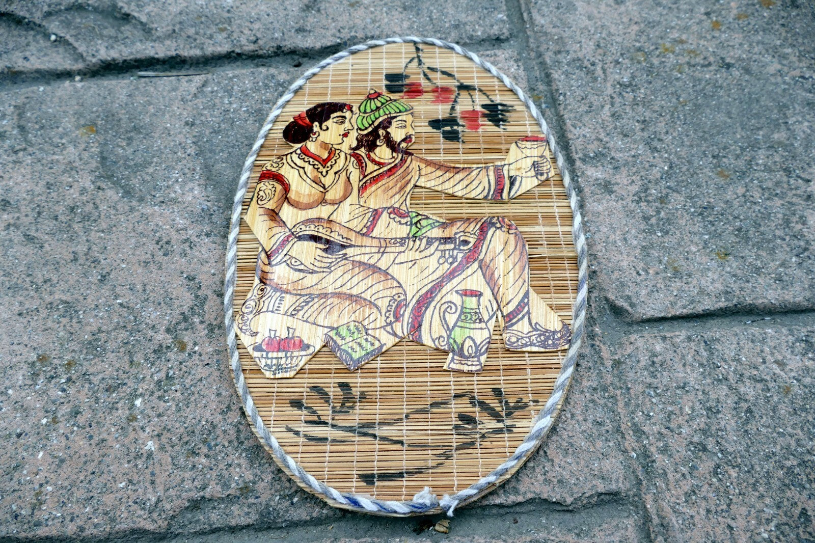 Indian Miniature Painting couple drinking wine 5X8" Handmade Ethnic Folk S. Asia