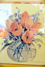 Rosalind oesterle watercolor tulips in vase floral bouquet painting